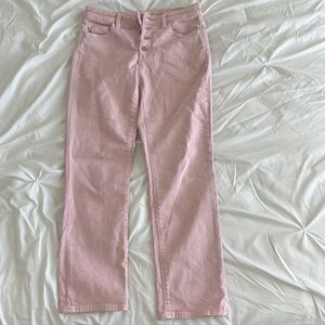 pink, straight leg jeans